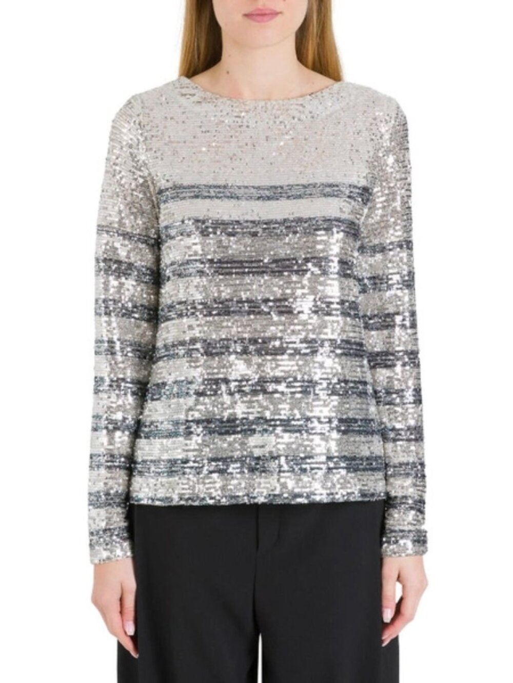 IN THE MOOD FOR LOVE "Carita" Striped Sequin Top in Silver, size XS